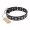 "Refined Essence" FDT Artisan Black Leather Dog Collar with Silvery Studs