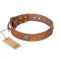 "Catchy Look" FDT Artisan Decorated Tan Leather Dog Collar