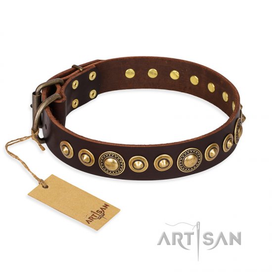 "Ancient Warrior" FDT Artisan Fancy Leather Dog Collar with Old-Bronze Plated Decorations