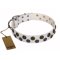 "Snowflake" FDT Artisan White Leather Dog Collar with Sparkling Circles