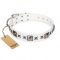 'Intergalactic Travelling' FDT Artisan Handcrafted White Leather Dog Collar