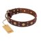 "Caprice of Fashion" FDT Artisan Brown Leather Dog Collar with Round Decorations