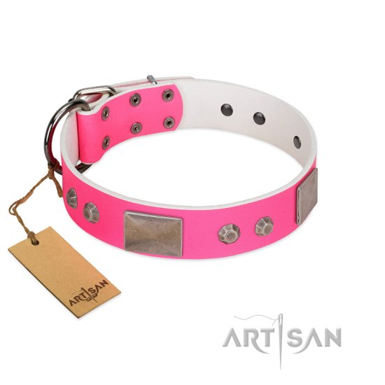 "Pink Blush" Premium Quality FDT Artisan Pink Designer Dog Collar with Plates and Studs