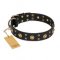 "Cosmic Glow" FDT Artisan Black Leather Dog Collar with Brass-Plated Studs