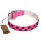 "Glamour Finery" FDT Artisan Female Dog Collar of Natural Leather with Stylish Old-Looking Circles