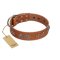 "Brave Spirit" Handmade FDT Artisan Designer Tan Leather Dog Collar with Shields