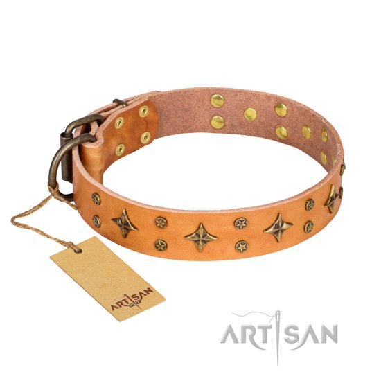 "Top-Flight" FDT Artisan Adorned Tan Leather Dog Collar