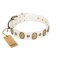 "Milky Lagoon" FDT Artisan White Leather Collar with Vintage Looking Oval and Round Adornments
