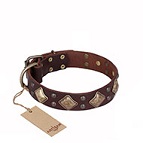 "Golden Square" FDT Artisan Brown Leather Dog Collar with Large Squares