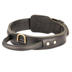 Extra Durable 2 Ply Leather Dog Collar with Handle