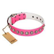"Spiky Jewelry" FDT Artisan Pink Leather Dog Collar with Silvery Decorations