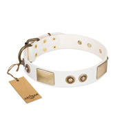 "Noble Impulse" FDT Artisan White Leather Dog Collar Adorned with Antique Plates and Studs