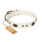 "The Snow Queen" FDT Artisan White Leather Dog Collar with Decorations