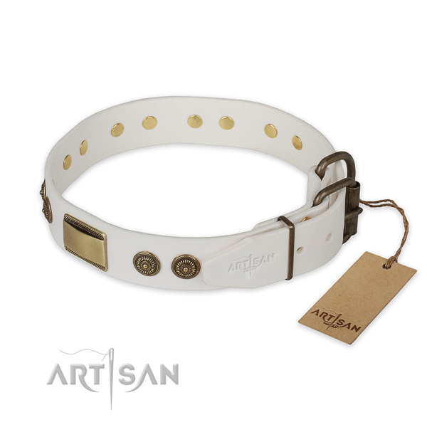 Fashionable Leather Dog Collar with Old-like Brass Plated D-Ring