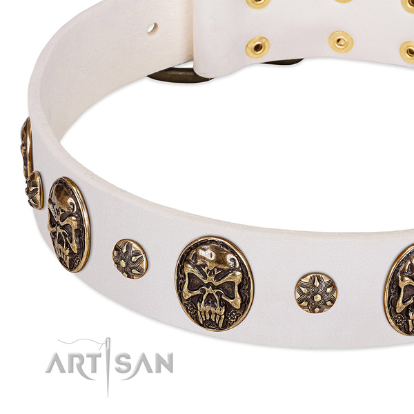 Old bronze-like studs and medallions on white leather FDT Artisan collar