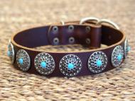 Designer Leather Dog Collar with 2 Rows of Silvery Spikes